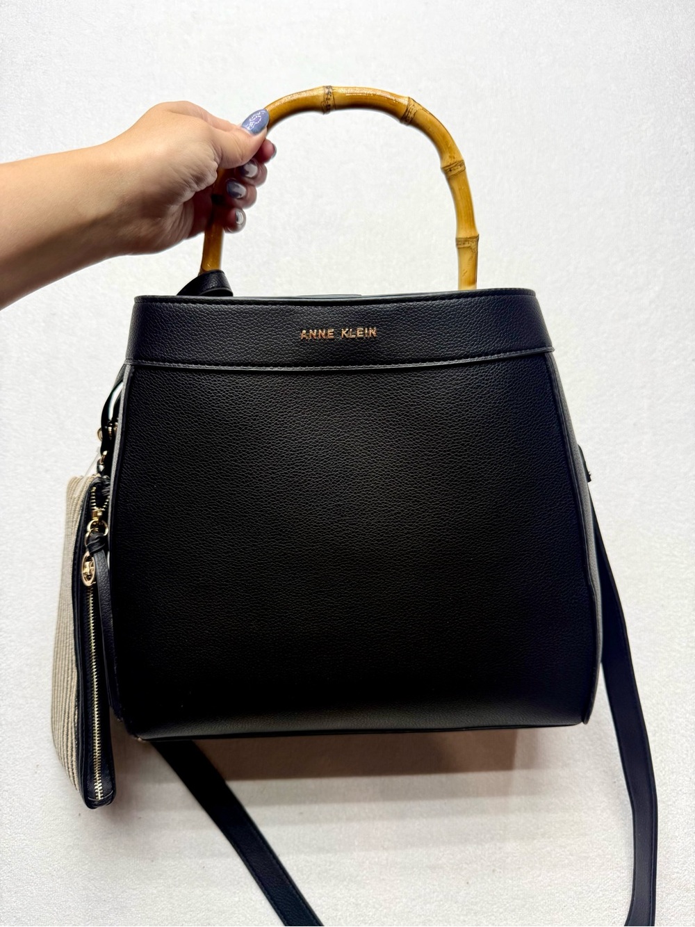 Anne Klein Black Satchel with Bamboo-Style Top Handle